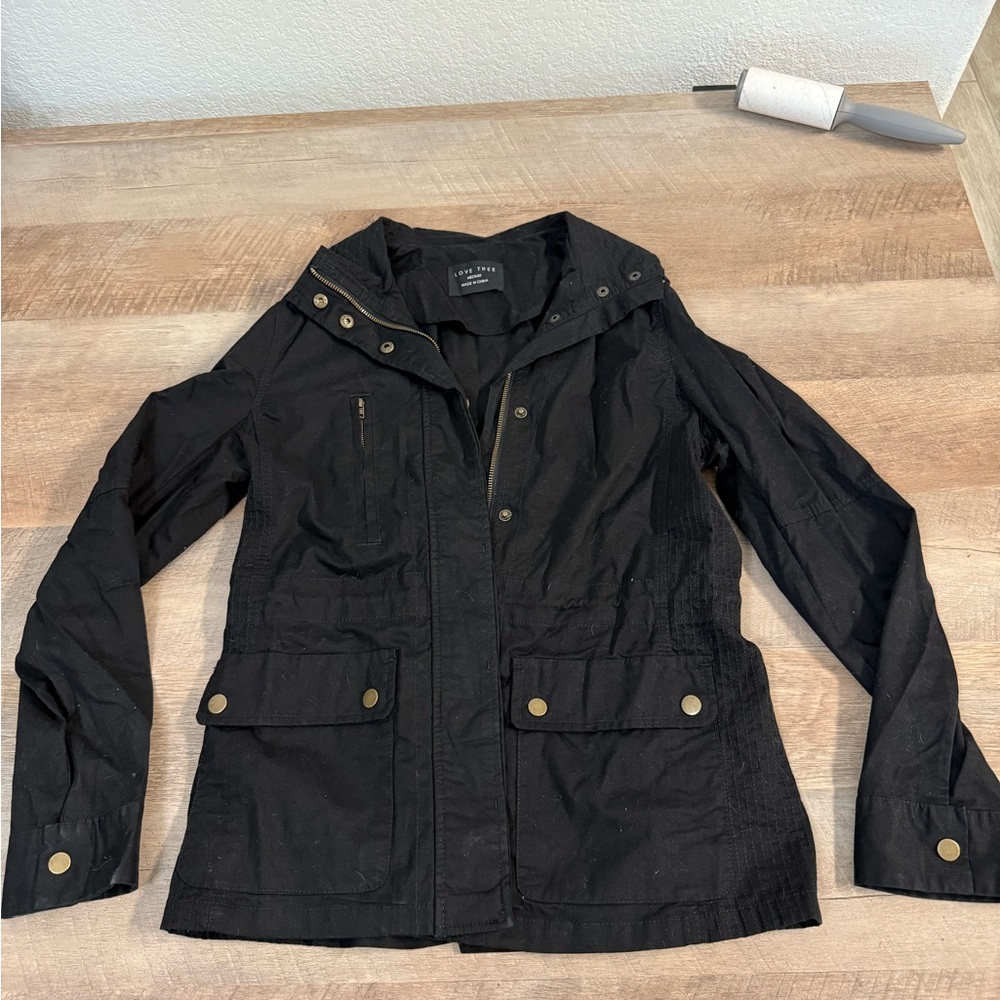 Love Tree Black Utility Jacket with Structured Collar